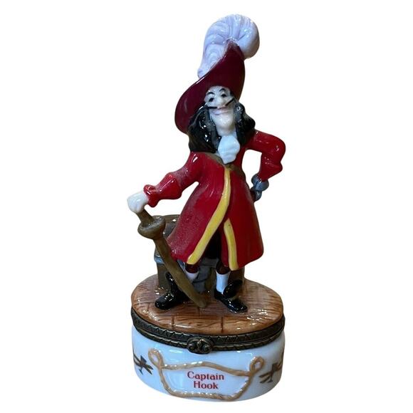 Walt Disney Peter Pan's Captain Hook Porcelain Hinged Box PHB W/ Telescope VTG - Picture 1 of 8
